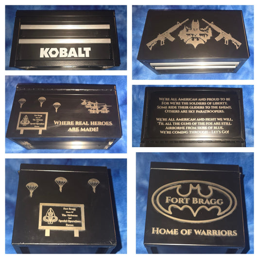 Fort Bragg / Batman Themed Engraved Mini Kobalt Tool box