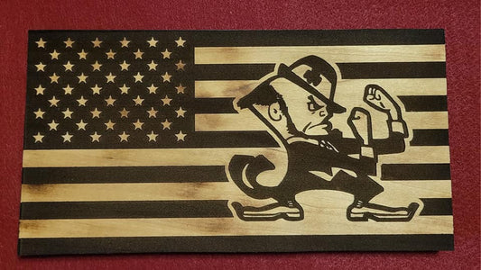 Notre Dame themed wooden flag