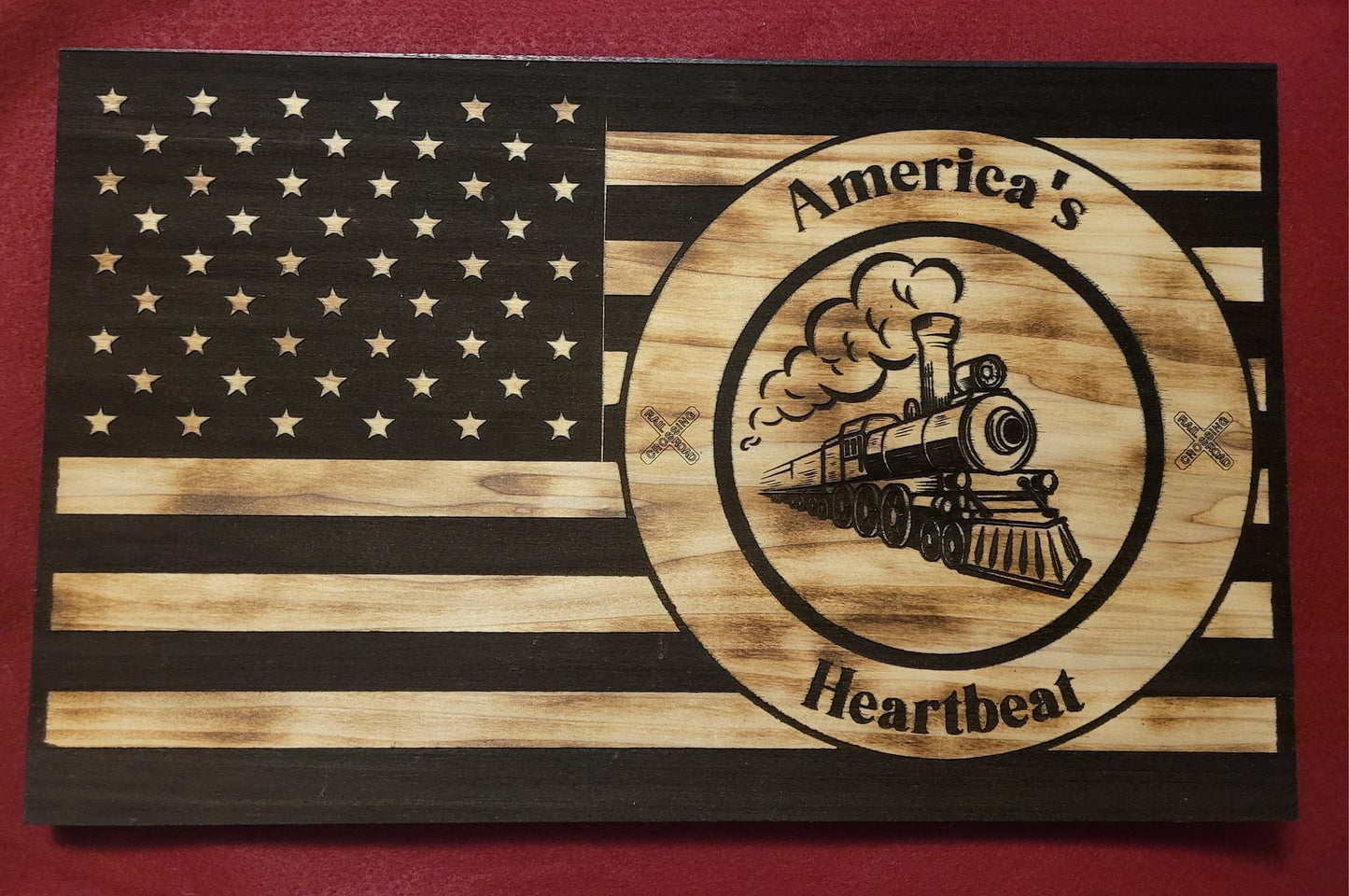 Train themed wooden Flag