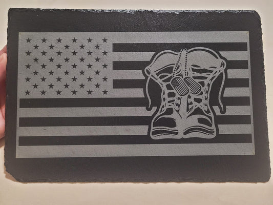 American flag on slate with Military theme