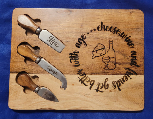 Cheese, Wine and Friends Themed cutting board