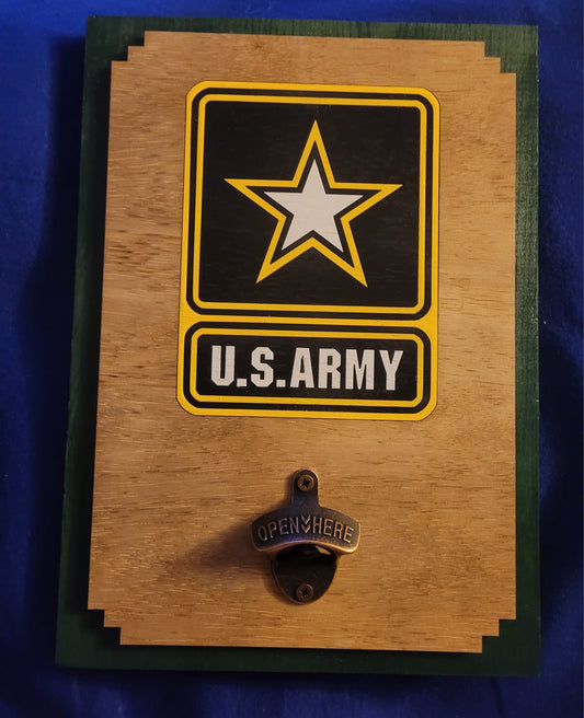 Army themed bottle opener plaque