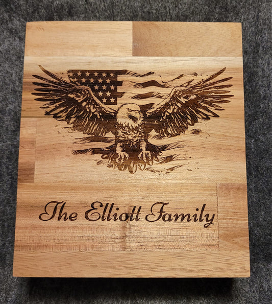 American Flag with Eagle themed Monogram Walnut Cutting board