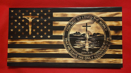 Christian themed American flag with the verse John 3:16