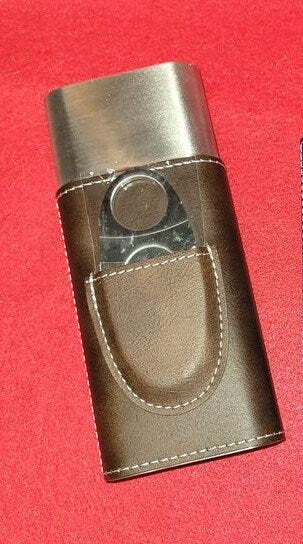 Brown Leather Engraved Cigar holder with cutter