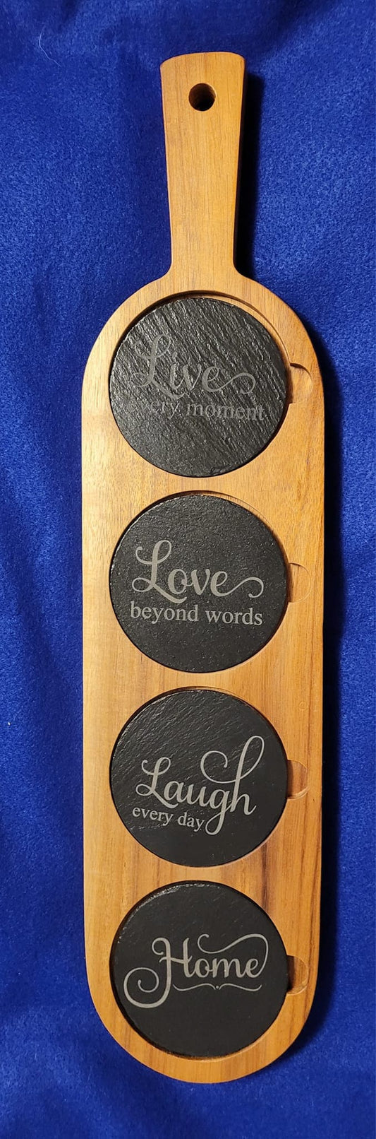 Live, Love, Laugh, Home themed Acacia Wood/Slate serving board