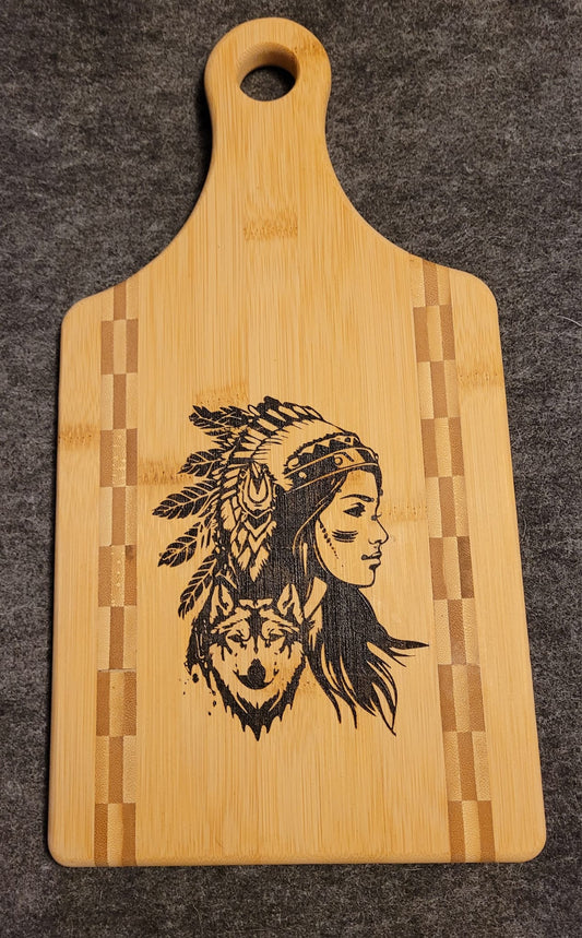 Native American themed paddle cutting board